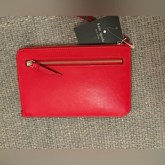 Brand New Kate Spade Ruby Red Leather Wristlet Wallet Card Slots | 8” x 5” - Picture 4 of 10